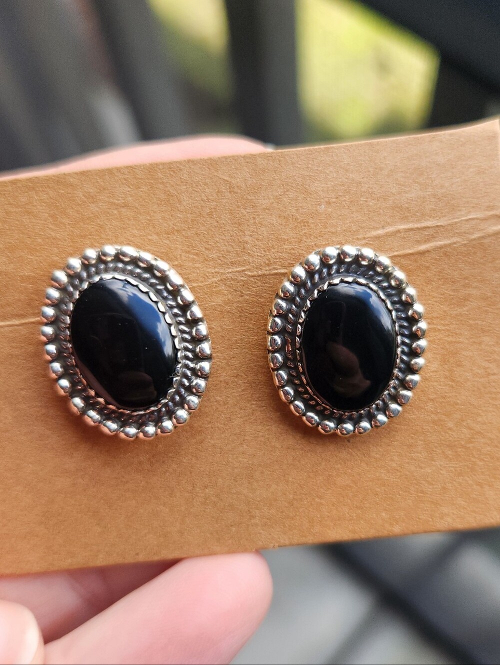 Handmade Sterling Silver 925 Black Onyx Oval Post Back Stud Earrings